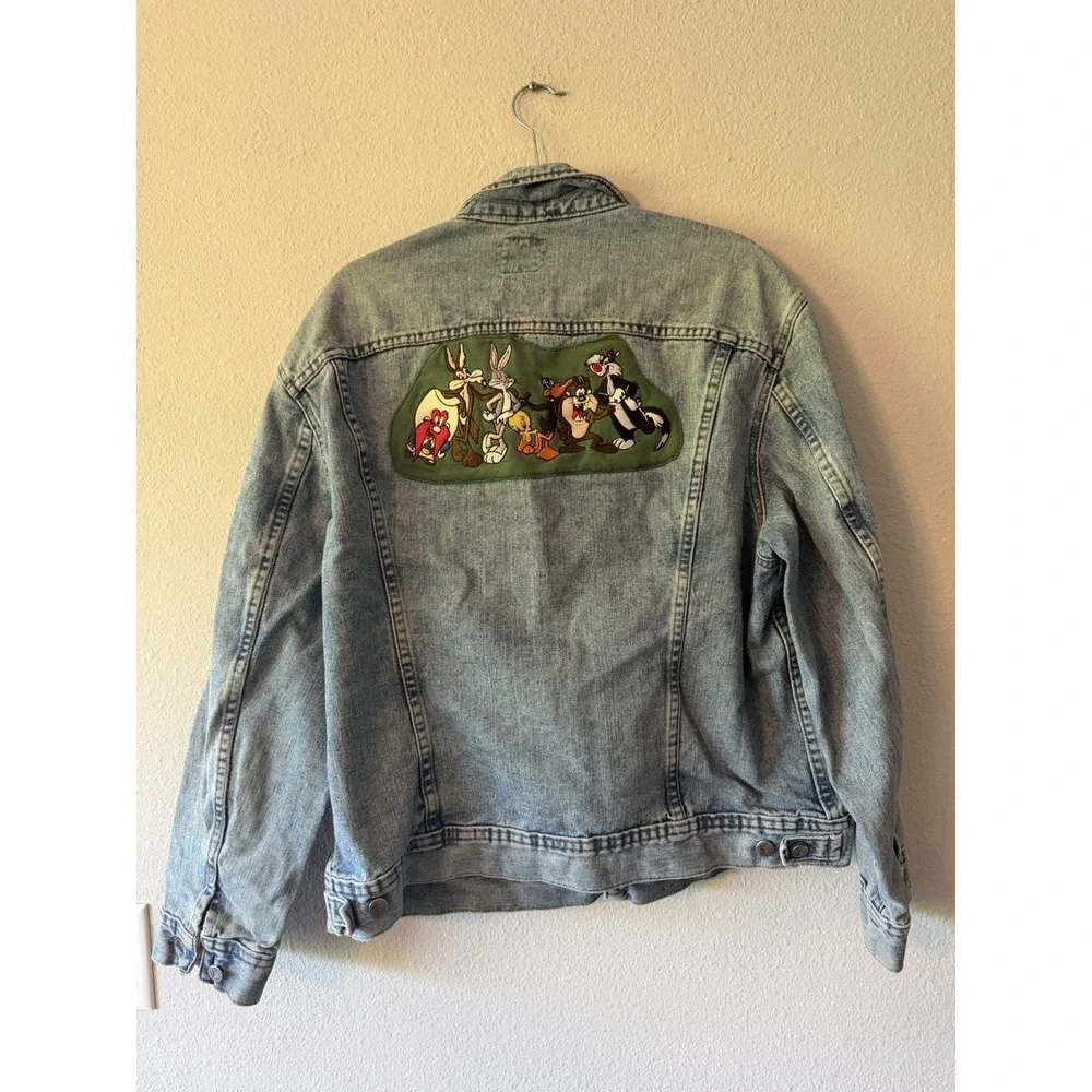 Vintage Lee Riveted Denim Trucker Jacket Mens XL Black Label 80s Looney Toons